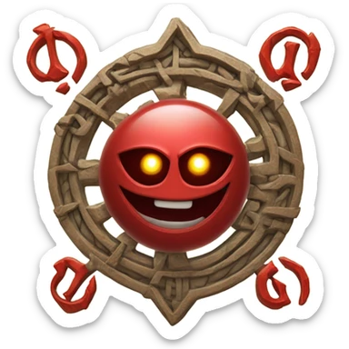 spell book that's red with eye in the middle with runes sticker