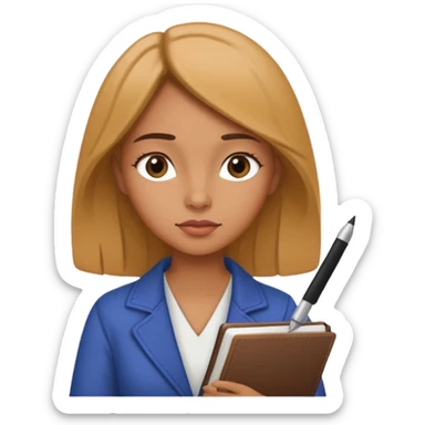 woman with a journal and pen, thoughtful expression sticker