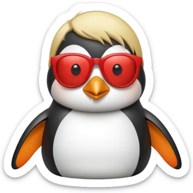 Pingüino con cabello  rubio estilo cool con gafas de sol color rojo sticker