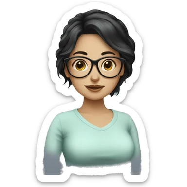 pregnant white black hair girl wearing glasses  sticker