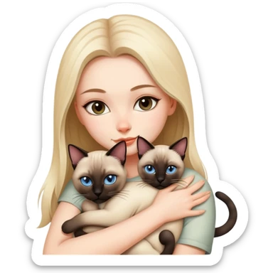 A beautiful and sexy white girl hugs a Siamese cat tightly sticker