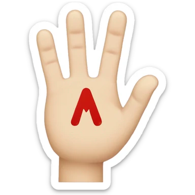 An open hand with the middle and angular fingers crossed, giving the shape of the letter M. sticker