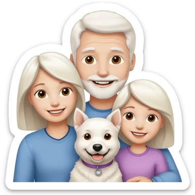 parents, daughter and a white dog sticker