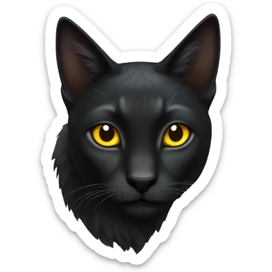 Pointed black ears like lynx sleek solid black furred cat full body yellow eyes  sticker