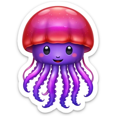 color gradient between red and purple glitter cute happy jellyfish sticker