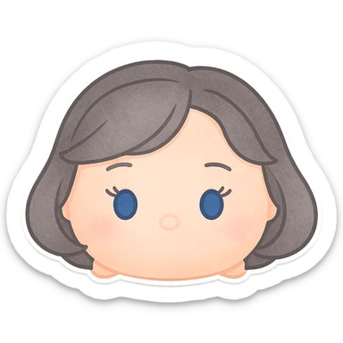emoji of a female tsum tsum plush, blue eyes, grey 1940s bob hairstyle, no body, no mouth sticker