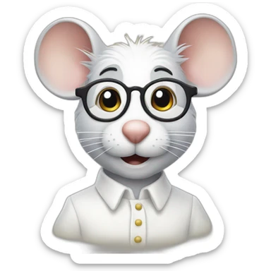 old jerry mouse with spectacles and white hair and white dress sticker