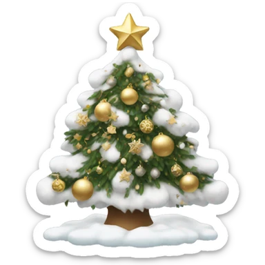 snow christmas tree with white and gold decorations sticker