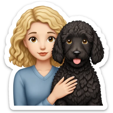 Girl with a black golden doodle  sticker
