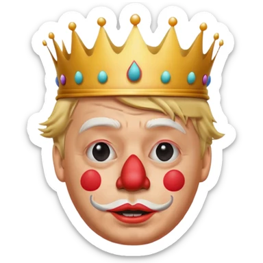 hyperphotorealistic Donald Trump real face with a clown nose and a tiny crown on his head sticker