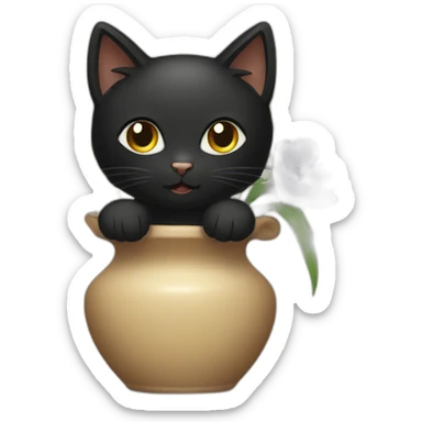 a black cat in a vase sticker