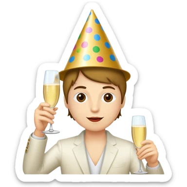 After-ski, a skier, wearing modern skiing goggles, drinking beer. Party sticker