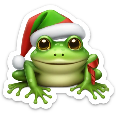 Cute green frog wearing a Christmas hat sticker