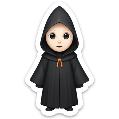 Tall black robe with cone-shaped hood covering face, two eyes slightly visible through slit.” sticker