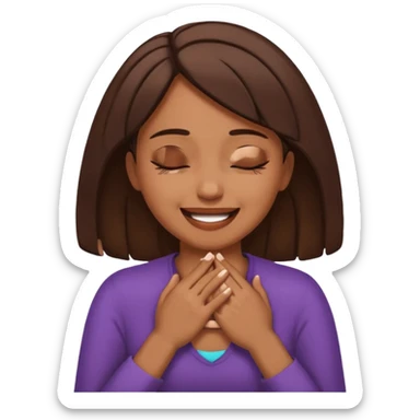 Brown skinned woman choking herself with her hands but with a closed eyed smile  sticker
