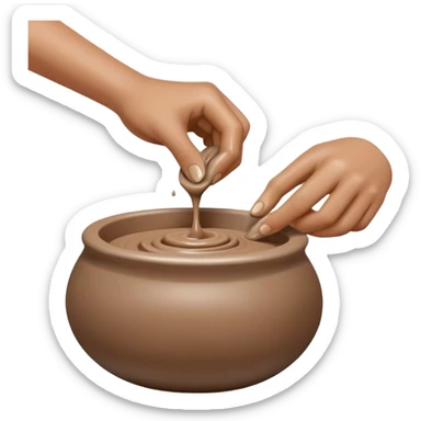single hand scooping on the side of a blob of clay on a silver pottery wheel sticker