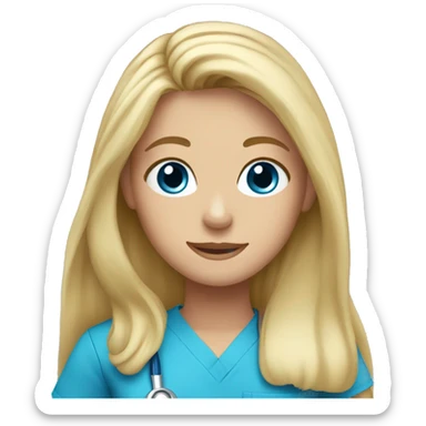 Blonde girl blue eyes long hair blue scrubs  sticker