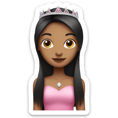 tan girl with black long straight hair with a pink tiara  sticker
