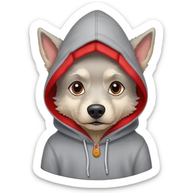 Gray dog scruffy red hood sweatshirt  sticker