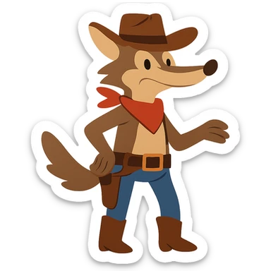 flat toon coyote cowboy sticker