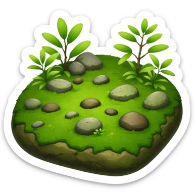 A patch of bright moss covering smooth forest stones with wild plants sticker