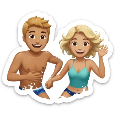 A person splashing water at their friend in the ocean, both laughing as the waves roll around them. The sun shines warmly above, capturing the joy of creating fun, embracing connection, and appreciating the moment with someone who makes life feel lighter.  sticker