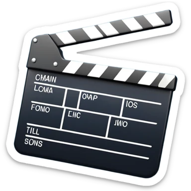 ultra simplified movie clapper with blue and white colors, two simple rectangles with a diagonal line sticker