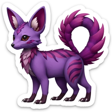 Feral Rare realistic edgy burgundy-purple pretty beautiful handsome gorgeous aesthetic colorful vibrant Vernid-Trico-species-Fakemon-creature by LiLaiRa, random markings, tufted ears, full body sticker