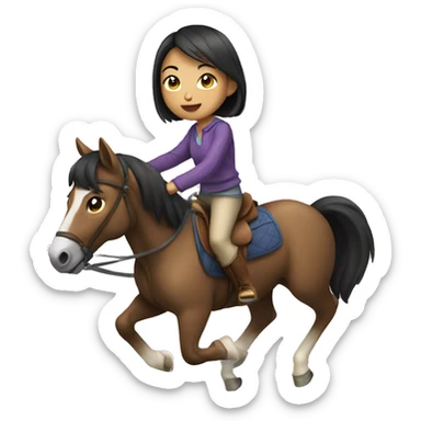 Asian teen girl with short hair riding horse sticker