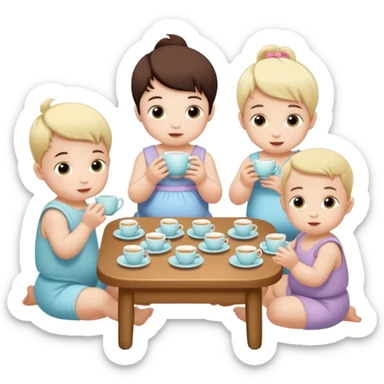 Babies in diapers drinking tea at a tea party sticker