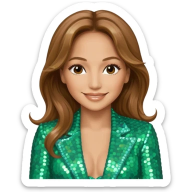 Jennifer Lopez with long  light brown hair, seafoam green sequin outfit sticker