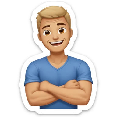 arms crossed holding neck laughing angry guy sticker