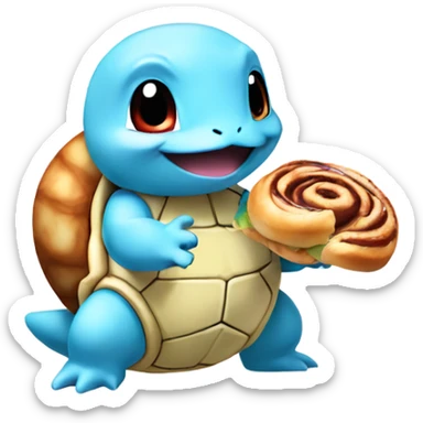 Squirtle eating a cinnamon roll sticker