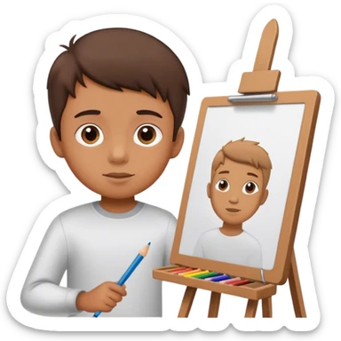boy drawing with pencil at easel sticker