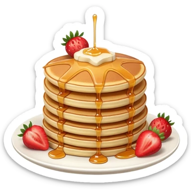 a stack of pancakes with strawberry  sticker