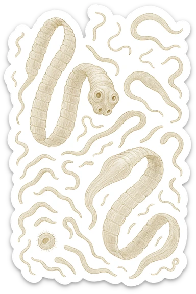 sei parassiti come la tenia fluttuano in aria sticker