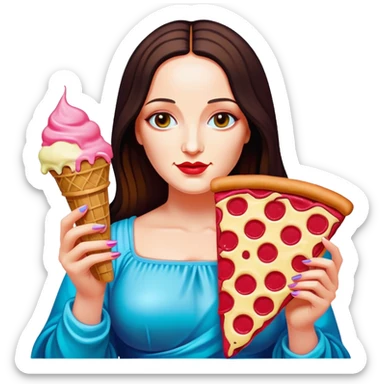 pop art neon Monalisa holding Melted spam meat ice cream pizza slice sticker