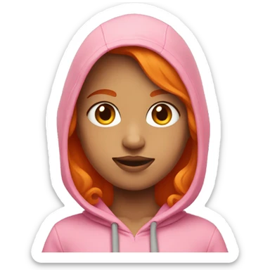 A girl with orange hair and orange eyes wearing a pink hoodie sticker