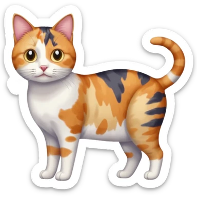 full body anxious looking colourful patchy calico tabby cat with tiny head to large body with fully white front legs sticker