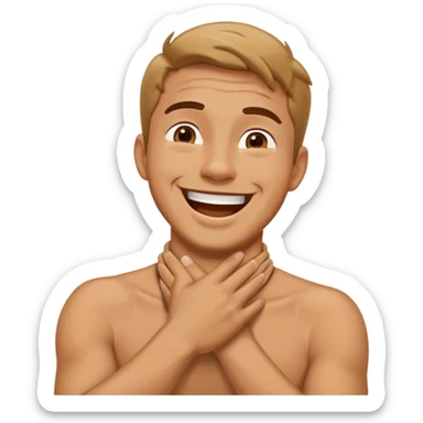 man crossing hands over neck while laughing sticker