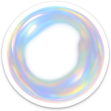 a shiny, translucent bubble with rainbow iridescence, soft glow, gentle and glowing, delicate, pastel colors sticker