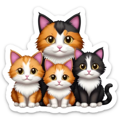 mama cat and papa cat with four happy kittens sticker