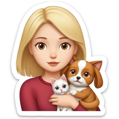 Girl holding a cat and a dog sticker