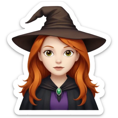 Witch with ginger hair , long hair, brown eyes sticker