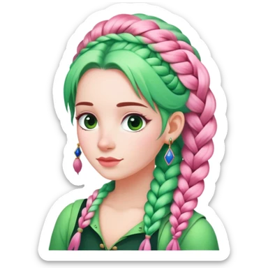 Long pink and green haired French braided lady  sticker