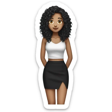 Tan girl with black long curly hair black pencil skirt full body sticker