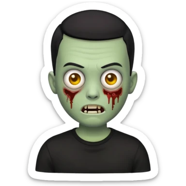 zombie emoji with buzz cut black hair and black t-shirt  sticker