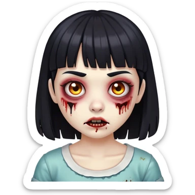 zombie girl with black hair and mini bangs  sticker