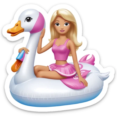 Barbie on an inflatable swan sticker
