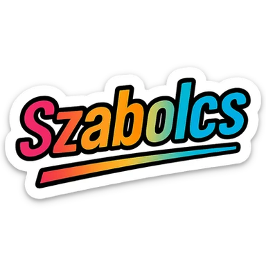 modern colorful gradient typography of the name Szabolcs with dark outline, dynamic slanted or partial underline, transparent background, in the style of reference patterns sticker